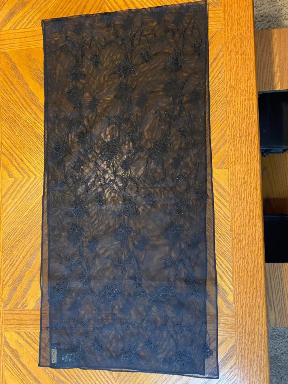 Black Sheer Embroidered Floral Scarf